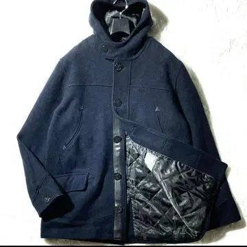 스피와크 레어 XL 싱글 P코트 안쪽 퀼팅 충전솜 멜톤 울 블랙 네이비