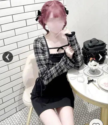 허니뮤우 체크 리본 도킹 원피스 F