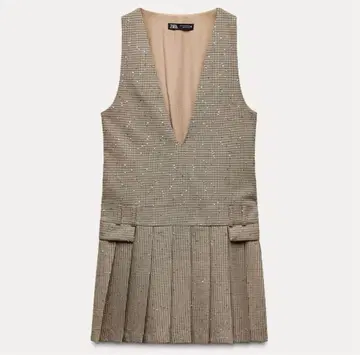 ZARA 피치 체크 무늬 플리츠 원피스