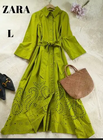 ZARA 자수 셔츠 원피스 L 그린