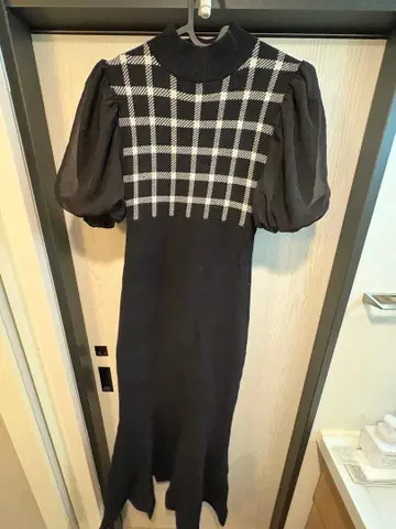 eimy istoire 체크 무늬 니트 롱 원피스