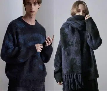 CLEL / 클레일 모헤어 블렌드 샤기 디자인 니트 대형 머플러 세트