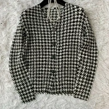 SPECCHIO 스페치오 하운드투스 체크 패턴 셔틀 플리츠 가디건