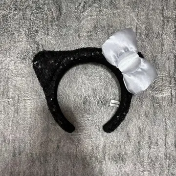 키티 머리띠 검은 고양이 귀 머리띠 실버 리본