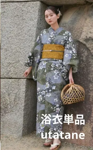 utatane 그레이 계열 꽃무늬 유카타 단품