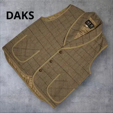 새상품급 DAKS 퀼팅 베스트 M 울 100% 영국 체크
