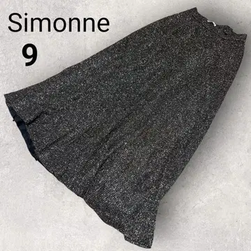 시몬느 롱 플레어 스커트 9호 블랙 금 허리밴딩 안감 포멀