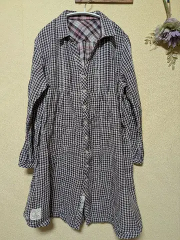 DOG DEPT 체크 무늬 긴팔 더블 거즈 소재 리버서블 튜닉 새상품급