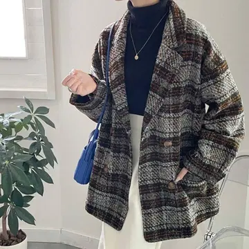 classicalelf 체크 무늬 더블 자켓 코트