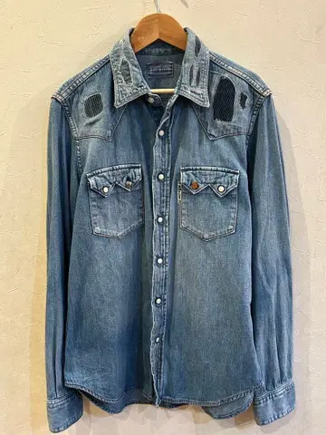 블루블루 Blue Blue 데미지 복구 데님 셔츠 긴팔 사이즈 2