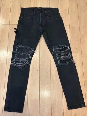 자라 ZARA 바이커 블랙 데님 팬츠 USA 30 데미지 가공