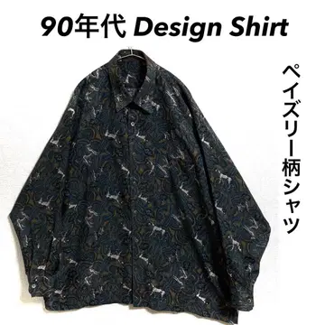 90s Design Shirt 페이즐리 무늬 셔츠 와이드 소매 빅 실루엣