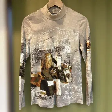 택 포함 새상품 Clear Stream 아트 프린트 터틀넥 긴팔