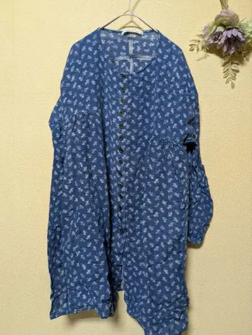 퓨어세신 꽃무늬 긴팔 셔츠 원피스 (파랑) 울 혼방