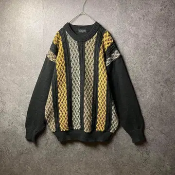 vintage 니트 스웨터 L 스트라이프 케이블 절개 레트로