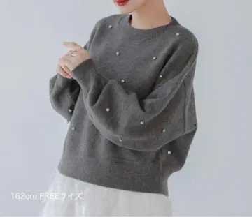 그레이 비쥬 페더 니트 벌룬 소매 니트 FREE 사이즈