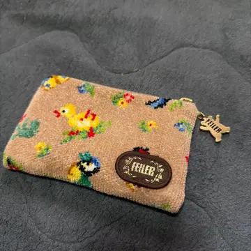 플랫 파우치 하이 지 베이지 꽃무늬 동물 패턴