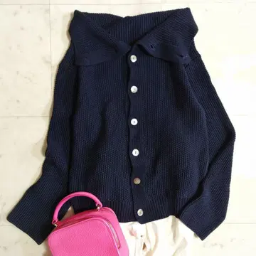 새상품급 갤러리 바이 빅 칼라 하이넥 코튼 100 니트 가디건