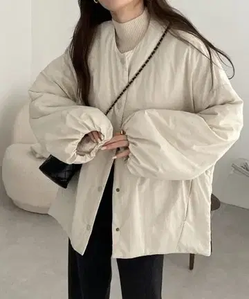 [ 새상품급 ] andme 사이드 지퍼 노카라 블루종 아이보리 M 사이즈