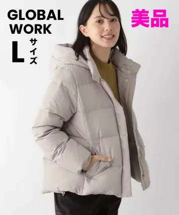 글로벌 워크 다운 후드 블루종 다운 자켓 베이지 L 사이즈