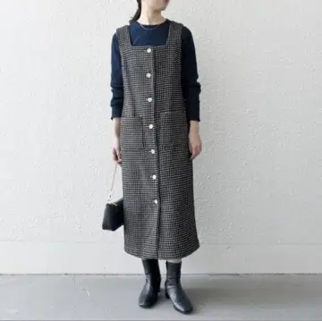 SHIPS any: 몰 트위드 스퀘어넥 도트라이크 원피스