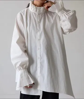 [ 즉시 발송 ] antiqua 안티카 플리츠 아지메 하이넥 셔츠