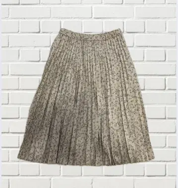 꽃무늬 플리츠 롱 스커트 베이지