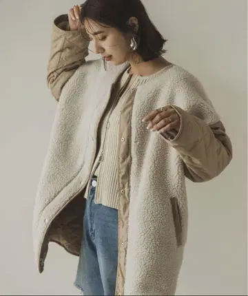 rectangle 보아 x 퀼팅 리버서블 코트 베이지