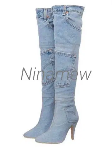 Ninamew 데님 니하이 부츠