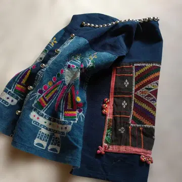 몽족 다이담 수제 자수 네이비 나염 여아 베스트 빈티지 원단 사용