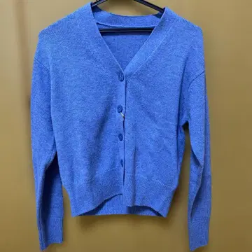 세탁 가능한 울 V넥 가디건 S 색스 블루