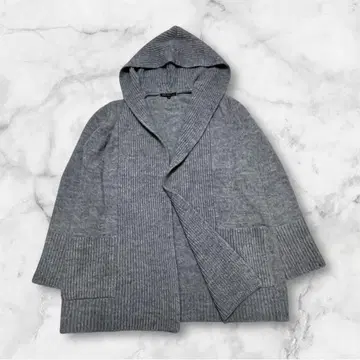 23구 후드 부착 롱 가디건 가운 포켓 알파카 혼방 그레이 38