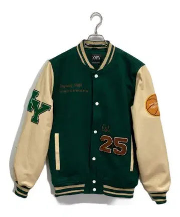 ZARA 바시티 자켓 L 사이즈 다크 그린/베이지