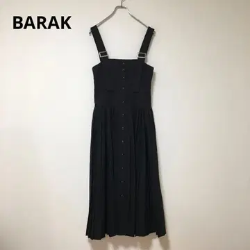 [ BARAK/바락 ] 원피스 어깨끈 벨트 조정 플리츠 스커트 블랙