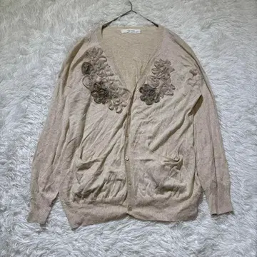 [ 슈퍼 하카 ] 꽃 모티브 가디건 M 그레이 신축성 겉옷 봄/가을