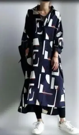 안티카 레트로 패턴 셔츠 원피스 (긴팔)