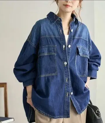 [ Discoat ] 데님 빅 셔츠 블루