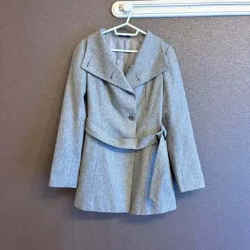 그레이 울 혼방 코트 롱 코트 벨트 포함