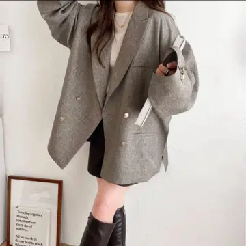 [ 컨디션 최상 ] 사이드 슬릿 오버 사이즈 더블 자켓 그레이지 M