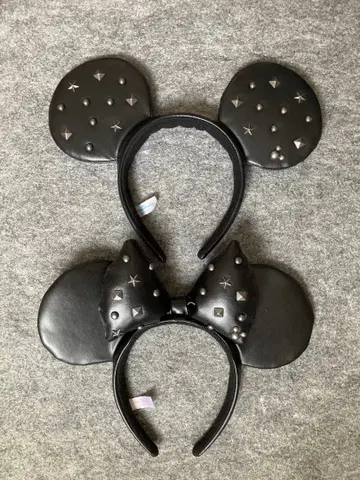 디즈니 머리띠 미키 미니 스터드 블랙 가죽 페어 세트