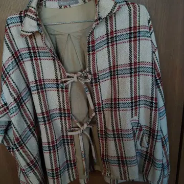 체크 무늬 울 혼방 자켓