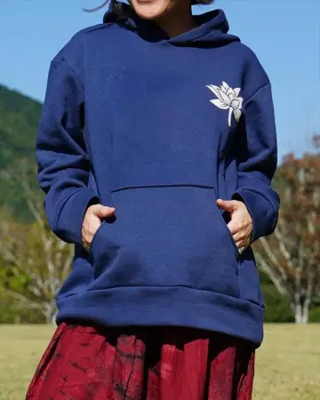 에스닉 후디 속기모 로터스 프린트 B 겨울 원단 플리스