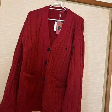 미사용 POLO 레드 케이블 니트 가디건 F