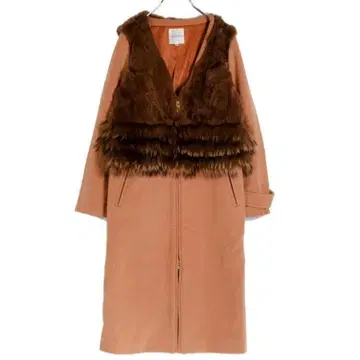 CC 크로스 퍼(fur) 포함 롱 코트 노카라 V넥 피치 M 사이즈