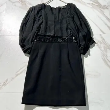 새상품급 맥케이지 실크 절개 퍼프 슬리브 타이트 드레스 원피스 블랙