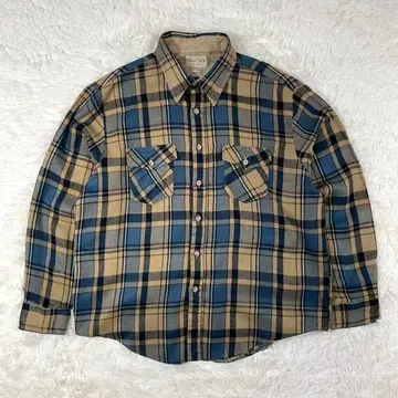 [ 70s ] 빈티지 아크릴 셔츠 레귤러 카라 XL 베이지 체크