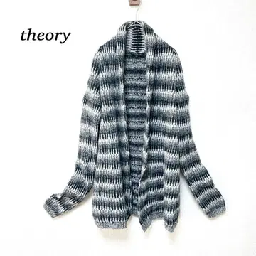 세오리 니트 가디건 [ S ] 모 100% 보더 무늬 긴팔 버튼리스 겉옷