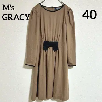 M'S GRACY 엠즈 그레이시 긴팔 무릎 기장 원피스 허리 리본 브라운
