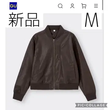 GU 지유 레더 터치 블루종 플라이트 재킷 브라운 브라운