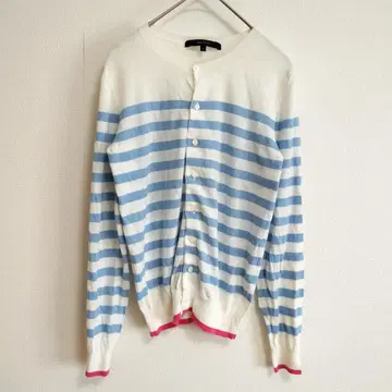 MACPHEE 보더 가디건 1 아이보리 x 블루 배색 라인 귀여운
